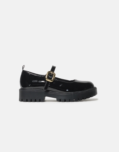 Εικόνα της Loafers Mary Janes λουστρίνι με χρυσό τοκά Μαύρο