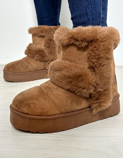 Εικόνα της Suede δίσολα μποτάκια με οικολογική γούνα Ταμπά