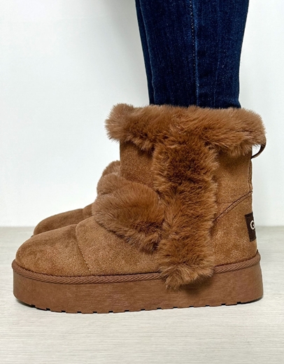 Εικόνα της Suede δίσολα μποτάκια με οικολογική γούνα Ταμπά