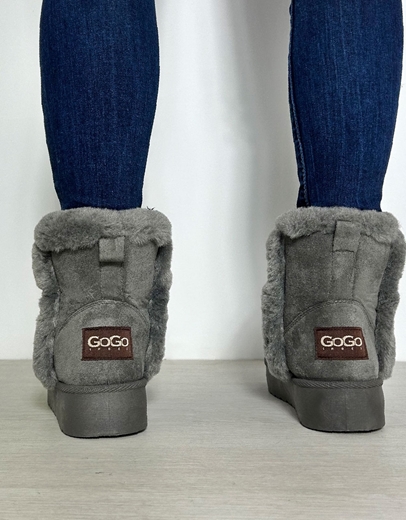 Εικόνα της Suede δίσολα μποτάκια με οικολογική γούνα Γκρι