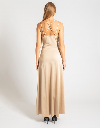 Εικόνα της Κρουαζέ μάξι φόρεμα με σκίσιμο στο πλάι Μπεζ