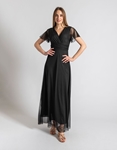 Εικόνα από Kρουαζέ maxi μονόχρωμο φόρεμα με τούλι Μαύρο