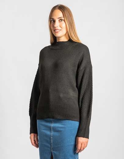 Εικόνα της Πλεκτή μονόχρωμη μπλούζα με puffy μανίκια Μαύρο