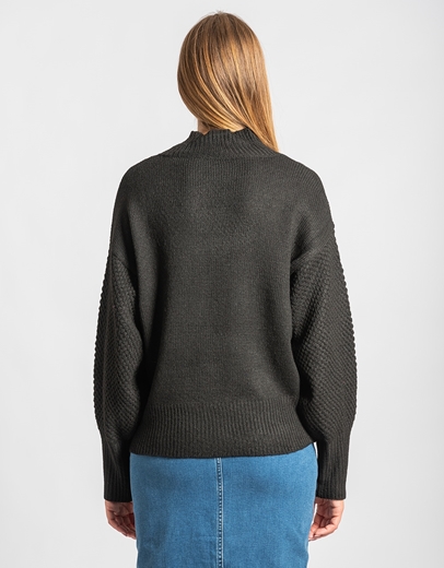 Εικόνα της Πλεκτή μονόχρωμη μπλούζα με puffy μανίκια Μαύρο