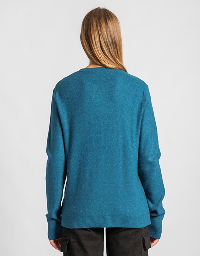 Εικόνα της Πλεκτή μονόχρωμη μπλούζα με ριπ λεπτομέρειες Μπλε