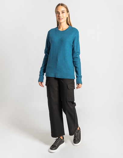 Εικόνα της Πλεκτή μονόχρωμη μπλούζα με ριπ λεπτομέρειες Μπλε