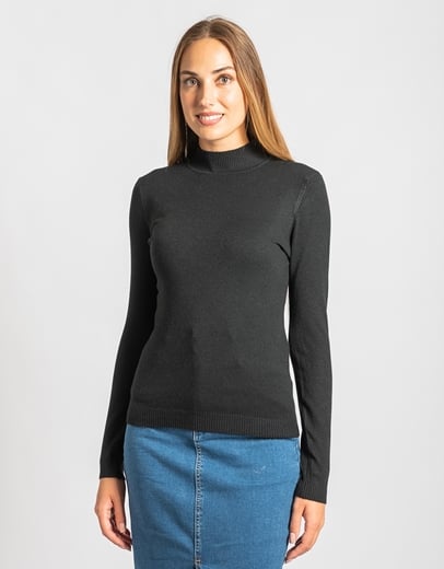 Εικόνα της Basic μονόχρωμη πλεκτή μπλούζα μακρυμάνικη Μαύρο