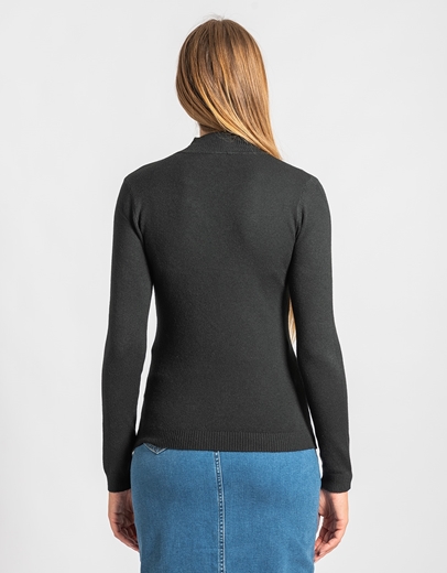 Εικόνα της Basic μονόχρωμη πλεκτή μπλούζα μακρυμάνικη Μαύρο