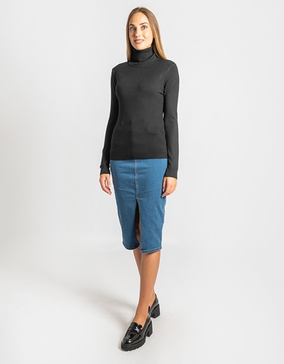 Εικόνα της Βasic πλεκτή μονόχρωμη μπλούζα με ζιβάγκο Μαύρο