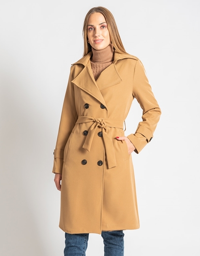 Εικόνα της Πανωφόρι μονόχρωμο με κουμπιά και φαρδύ γιακά Κάμελ