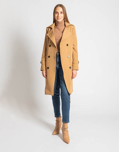 Εικόνα της Πανωφόρι μονόχρωμο με κουμπιά και φαρδύ γιακά Κάμελ