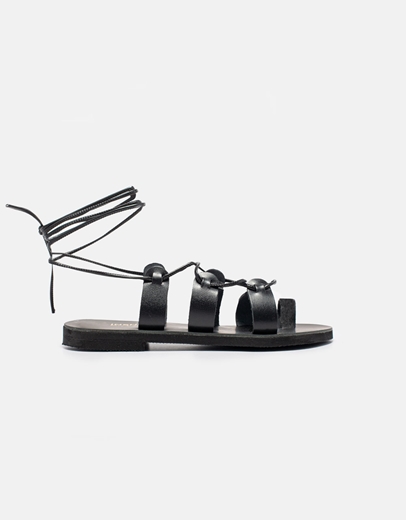 Εικόνα της Δερμάτινα σανδάλια lace up Ελληνικής κατασκευής Μαύρο