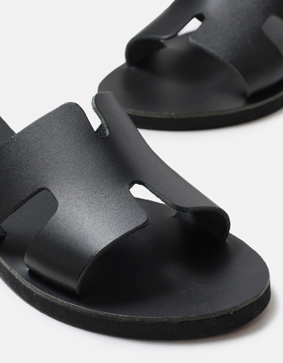 Εικόνα της Δερμάτινα σανδάλια Ελληνικής κατασκευής με φάσα και ανοίγματα Μαύρο