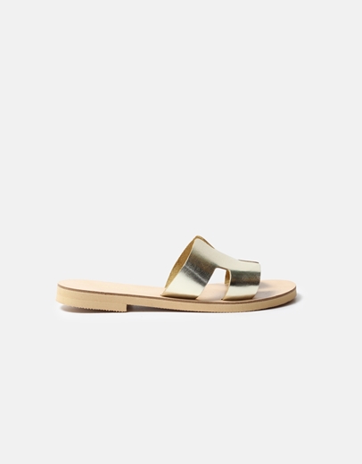Εικόνα της Δερμάτινα σανδάλια Ελληνικής κατασκευής με φάσα και ανοίγματα Χρυσό