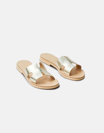 Εικόνα της Δερμάτινα σανδάλια Ελληνικής κατασκευής με φάσα και ανοίγματα Χρυσό