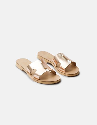 Εικόνα της Δερμάτινα σανδάλια Ελληνικής κατασκευής με φάσα και ανοίγματα Χαλκός