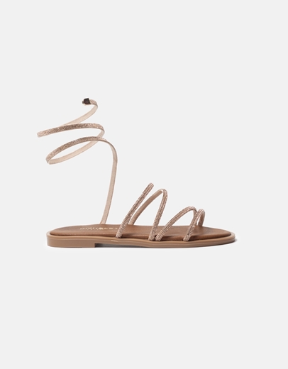 Εικόνα της Lace up σανδάλια Ελληνικής κατασκευής με λουράκια από strass Χαλκός