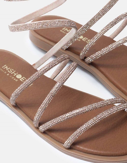 Εικόνα της Lace up σανδάλια Ελληνικής κατασκευής με λουράκια από strass Χαλκός