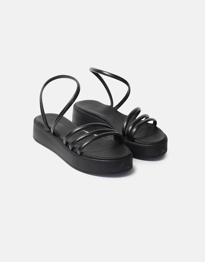 Εικόνα της Flatforms Ελληνικής κατασκευής από γνήσιο δέρμα μονόχρωμα Μαύρο
