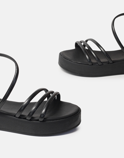 Εικόνα της Flatforms Ελληνικής κατασκευής από γνήσιο δέρμα μονόχρωμα Μαύρο