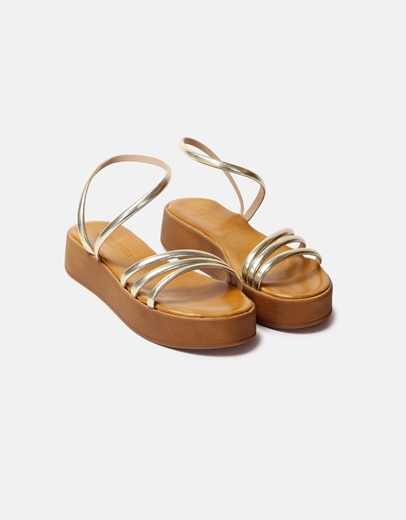Εικόνα της Flatforms Ελληνικής κατασκευής από γνήσιο δέρμα μονόχρωμα Χρυσό