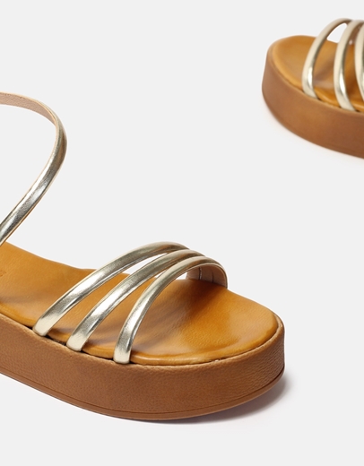 Εικόνα της Flatforms Ελληνικής κατασκευής από γνήσιο δέρμα μονόχρωμα Χρυσό