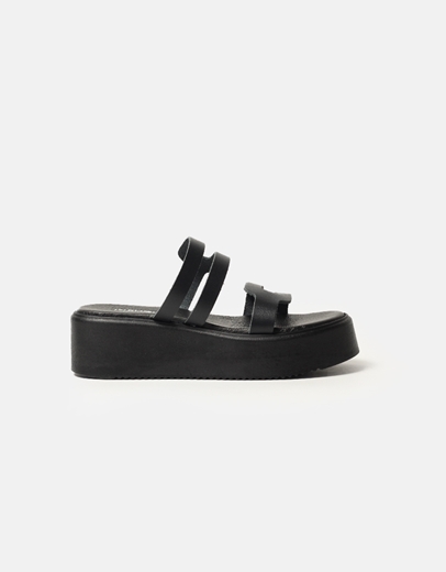 Εικόνα της Δερμάτινα flatforms μονόχρωμα Ελληνικής κατασκευής Μαύρο