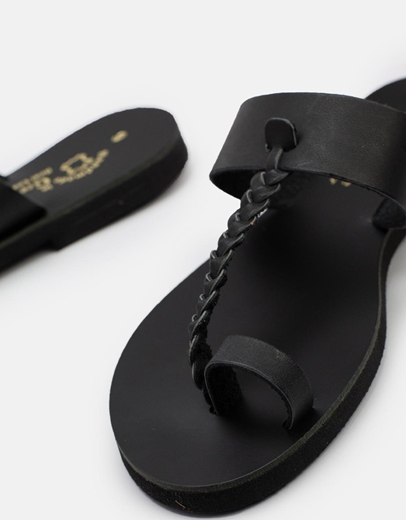 Εικόνα της Δερμάτινα σανδάλια Ελληνικής κατασκευή με σχέδιο πλέξης Μαύρο