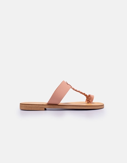 Εικόνα της Δερμάτινα σανδάλια Ελληνικής κατασκευή με σχέδιο πλέξης Ροζ