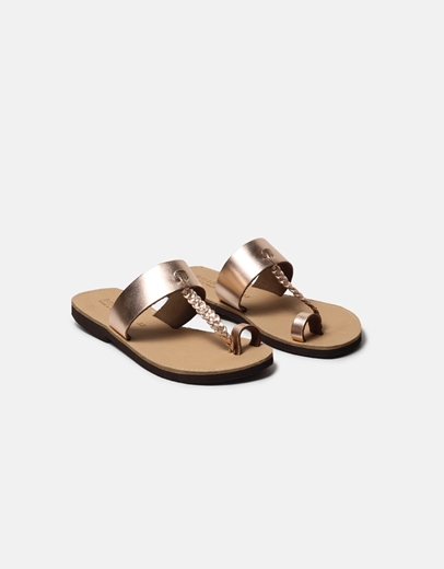 Εικόνα της Δερμάτινα σανδάλια Ελληνικής κατασκευή με σχέδιο πλέξης Χαλκός