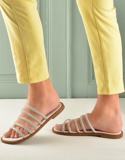 Εικόνα της Δερμάτινα σανδάλια Ελληνικής κατασκευής με παράλληλα λουριά Λευκό