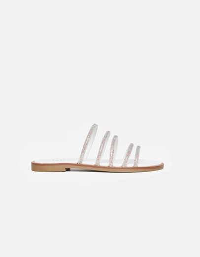 Εικόνα της Δερμάτινα σανδάλια Ελληνικής κατασκευής με παράλληλα λουριά Λευκό