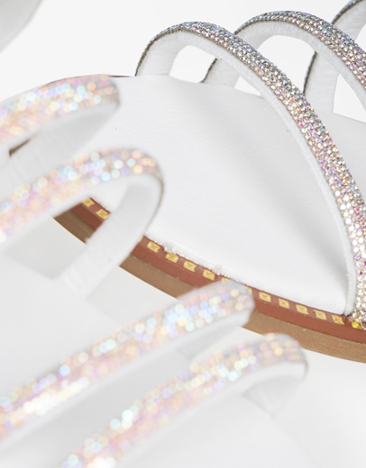 Εικόνα της Δερμάτινα σανδάλια Ελληνικής κατασκευής με παράλληλα λουριά Λευκό