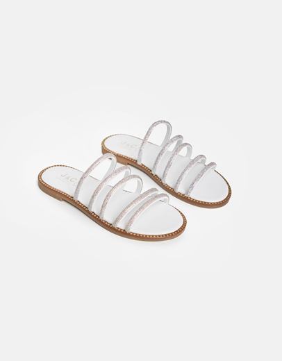 Εικόνα της Δερμάτινα σανδάλια Ελληνικής κατασκευής με παράλληλα λουριά Λευκό