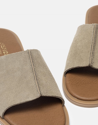 Εικόνα της Δερμάτινα σανδάλια Ελληνικής κατασκευής με φαρδιά φάσα Μπεζ