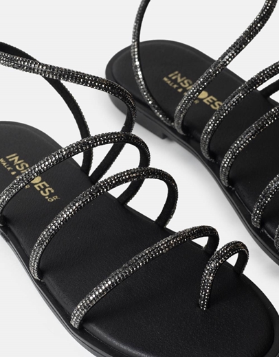 Εικόνα της Δερμάτινα σανδάλια Ελληνικής κατασκευής με λουράκια Μαύρο