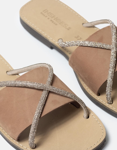 Εικόνα της Δερμάτινα σανδάλια Ελληνικής κατασκευής σχέδιο από strass Πούρο