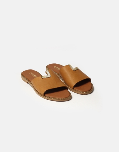 Εικόνα της Δερμάτινα σανδάλια Ελληνικής κατασκευής με ασύμμετρο σχέδιο Ταμπά