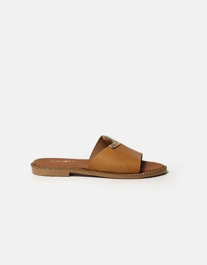 Εικόνα της Δερμάτινα σανδάλια Ελληνικής κατασκευής με ασύμμετρο σχέδιο Ταμπά