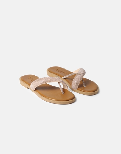 Εικόνα της Δερμάτινα flat σανδάλια με λουράκια από strass Χαλκός