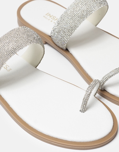 Εικόνα της Μονόχρωμα flat σανδάλια Ελληνικής κατασκευής με strass Λευκό