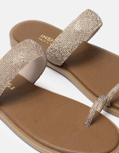 Εικόνα της Μονόχρωμα flat σανδάλια Ελληνικής κατασκευής με strass Χαλκός