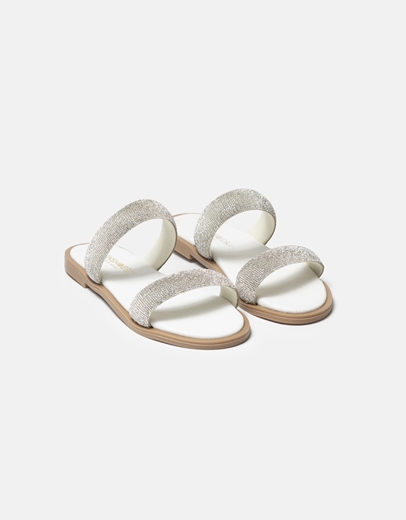 Εικόνα της Σανδάλια Ελληνικής κατασκευής με λουράκια από strass Λευκό
