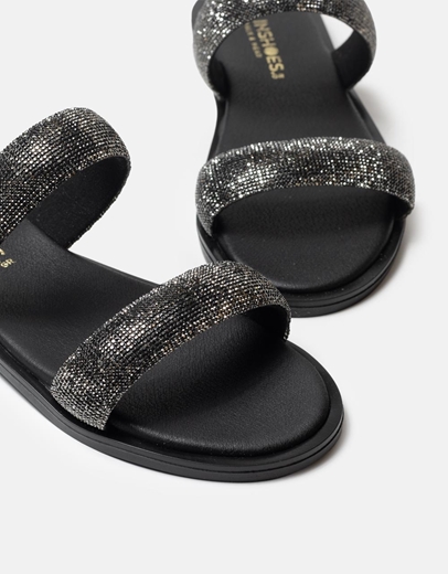 Εικόνα της Σανδάλια Ελληνικής κατασκευής με λουράκια από strass Μαύρο