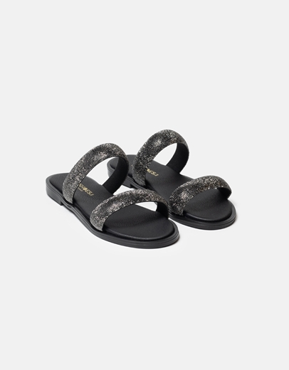 Εικόνα της Σανδάλια Ελληνικής κατασκευής με λουράκια από strass Μαύρο