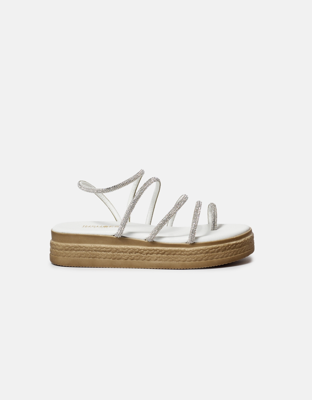 Εικόνα από Δερμάτινα flatforms Eλληνικής κατασκευής  με strass Λευκό