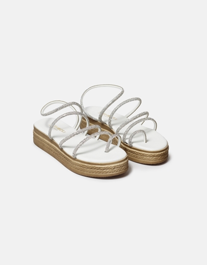 Εικόνα της Δερμάτινα flatforms Eλληνικής κατασκευής  με strass Λευκό