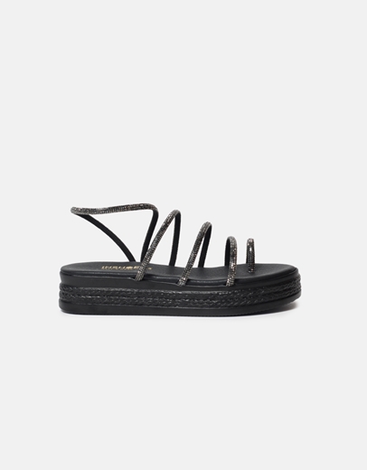 Εικόνα της Δερμάτινα flatforms Eλληνικής κατασκευής  με strass Μαύρο