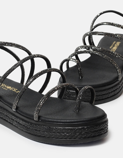 Εικόνα της Δερμάτινα flatforms Eλληνικής κατασκευής  με strass Μαύρο