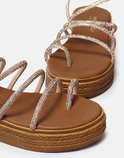 Εικόνα της Δερμάτινα flatforms Eλληνικής κατασκευής  με strass Χαλκός